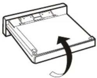 Simple line drawing of a mechanical component with an arrow indicating rotational motion (no text or symbols)