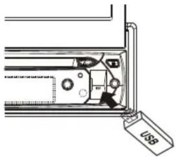 Technical line drawing of a mechanical assembly with USB tag and internal components (no text or symbols)