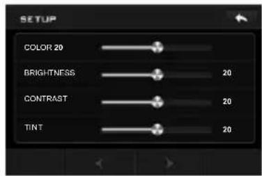 SETUP COLOR 20 BRIGHTNESS 20 CONTRAST 20 TINT 20