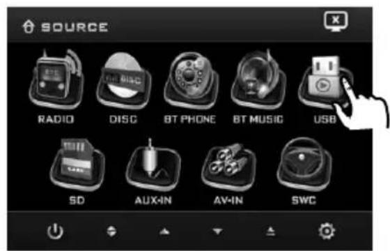 SOURCE RADIO DISC BT PHONE BT MUSIC USB SD AUX-IN AV-IN SWC