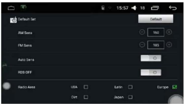 Default Set AM Sens FM Sens Auto Sens RDS OFF Radio Area USA Latin Europe Oirt Japan