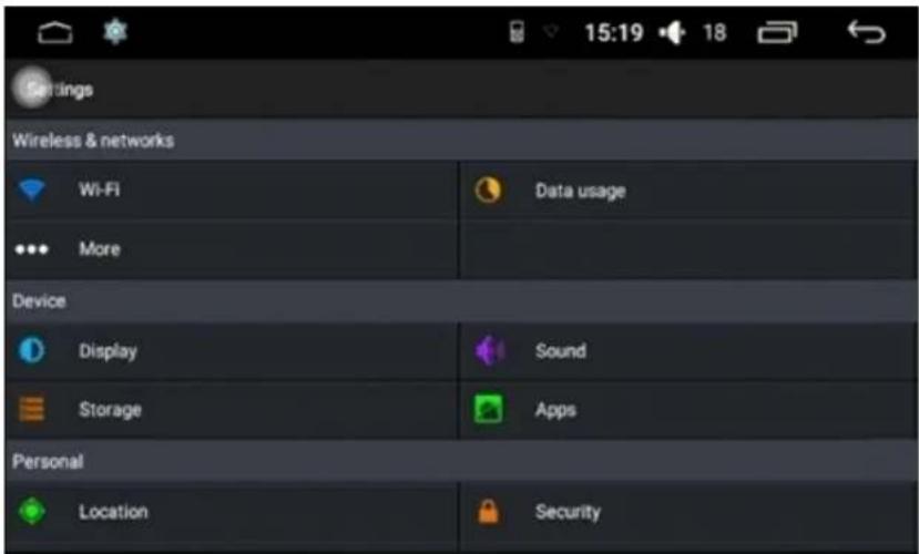 Settings Wireless & networks Wi-Fi Data usage More Device Display Sound Storage Apps Personal Location Security