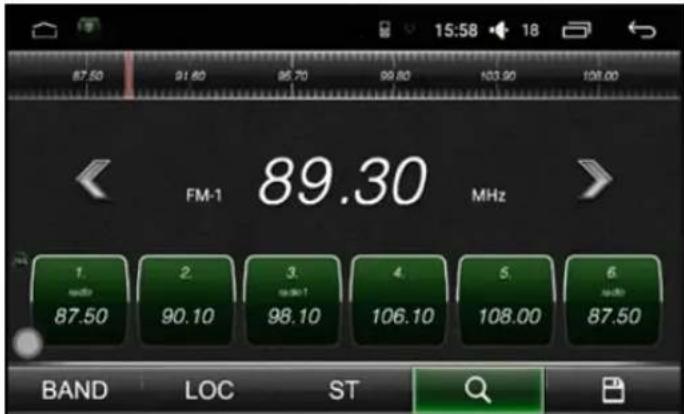 87.50 91.60 86.70 99.80 103.90 108.00 FM-1 89.30 MHz 1. 87.50 2. 90.10 3. 98.10 4. 106.10 5. 108.00 6. 87.50 BAND LOC ST