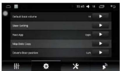 Default back volume Steel Setting Next App Map Data Copy Driver's Door position