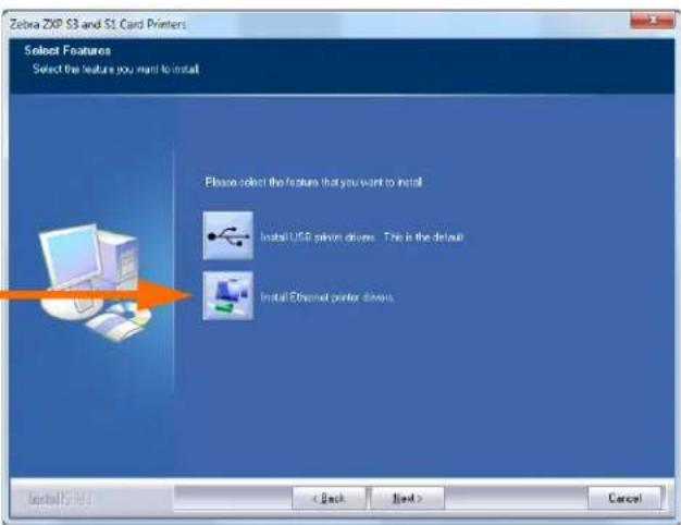Zebra ZXP S3 and S1 Card Printers Select Features Select the feature you want to install Please select the features that you want to install Install USB drive drivers. This is the default Install Ethernet printer drives. Initial: 5.141 < Back Next > Cancel