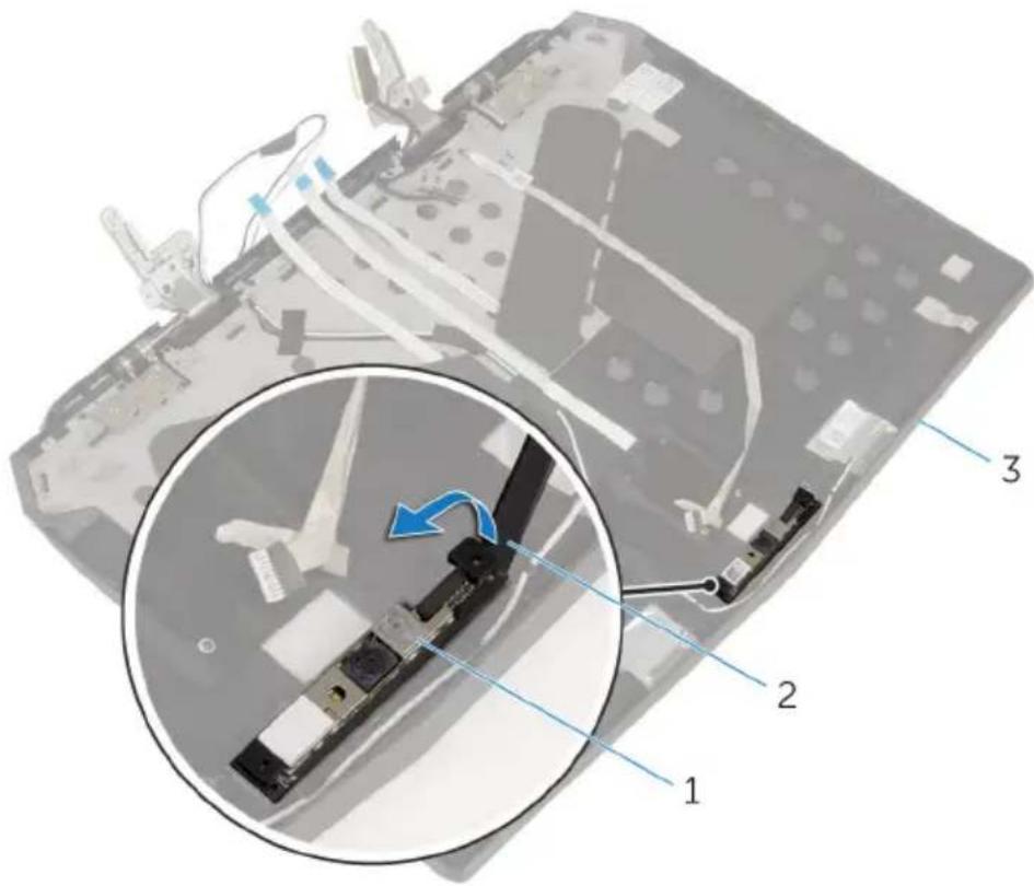Laptop keyboard diagram with labeled parts and a magnified inset showing a cable attachment mechanism