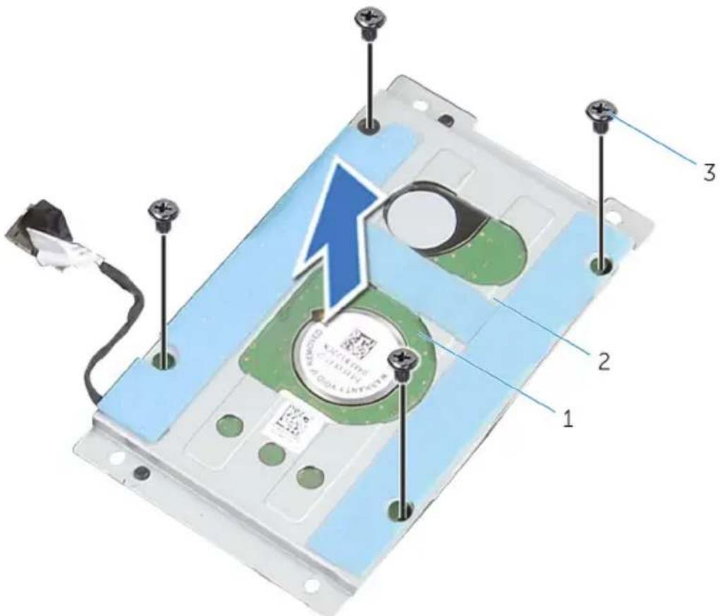 Diagram of a device's internal components with numbered parts and a central logo, likely for assembly or labeling.