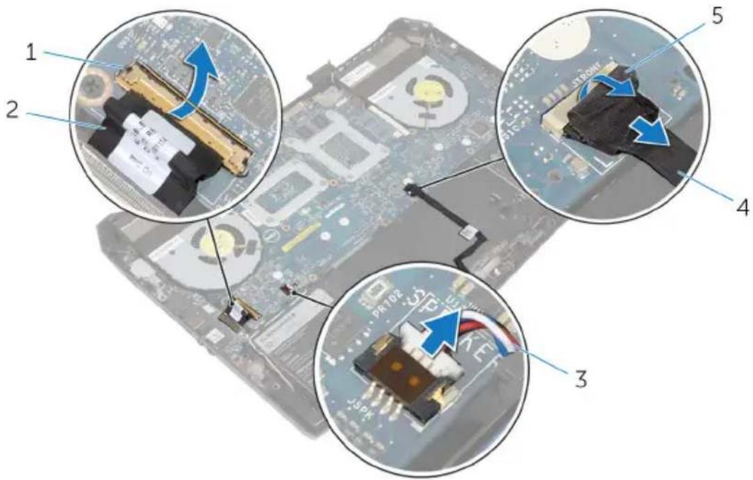 Diagram showing three views of a computer motherboard with labeled components and directional arrows indicating movement or assembly.