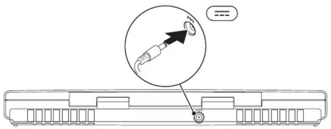 Diagram showing a device component with an arrow pointing to a connector, labeled with a plus and minus symbol.