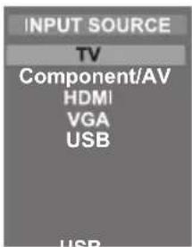 INPUT SOURCE TV Component/AV HDMI VGA USB USB