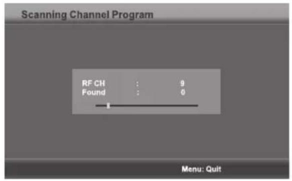 Scanning Channel Program RF CH : 9 Found : 0 Menu: Quit