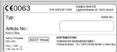 CE0063 PN 0063 DP 2005 Outdoorschag AG Lipohannaherse Zr. 1009 Zurich Typ: Seriennummer: Artikelnummer: Effizienzklasse Gasart / Programm G25 / G21 Kategorie: Kat. Kat. Kat. 14. Inst. G1-2 30/37 mbar VERTRIEB Outdoorschag Deutschland Oberhausen: 70 | 19/18 Krielerder | Deutschland
