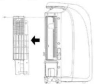 Technical line drawing of a device with internal components and an arrow indicating direction (no text or symbols).
