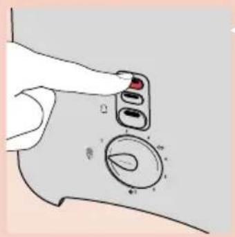 Diagram showing a hand holding a device with labeled buttons and a circular dial, illustrating a rotary or dial setting.