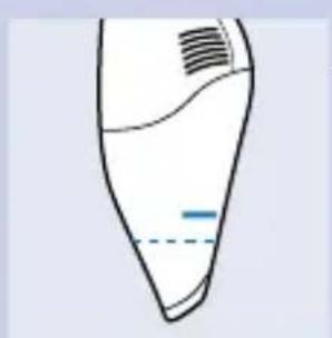 Simple line drawing of a funnel-shaped object with a dashed line indicating a horizontal threshold.