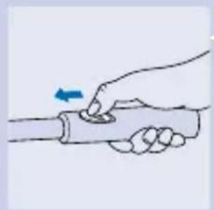 Illustration of a hand holding a cylindrical object with a blue arrow indicating direction (no text or symbols).