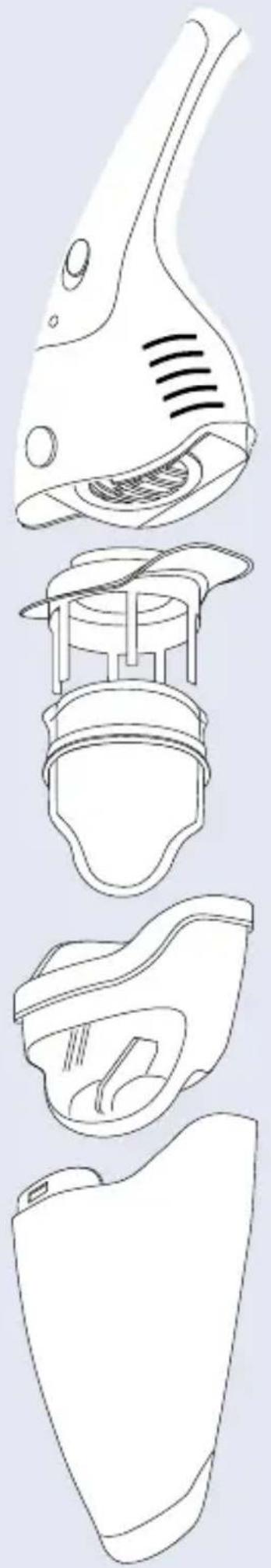 Line drawing of a hand-operated vacuum cleaner with multiple open and closed views (no text or symbols)