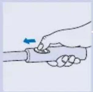 Illustration of a hand holding a cylindrical object with a blue arrow indicating direction. No text or symbols.
