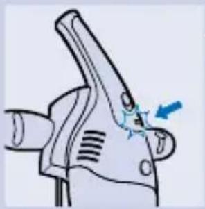 Illustration of a mechanical tool with a blue arrow indicating a specific point on the handle (no text or symbols present)