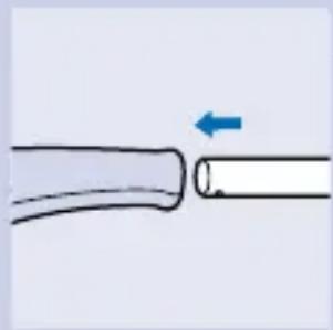 Diagram showing a pipe joint with a blue arrow indicating direction (no text or symbols)