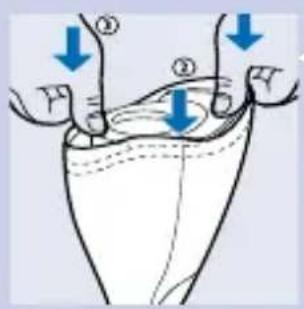 Diagram illustrating two finger movements with blue arrows indicating downward force or movement, labeled with numbers ① and ②.
