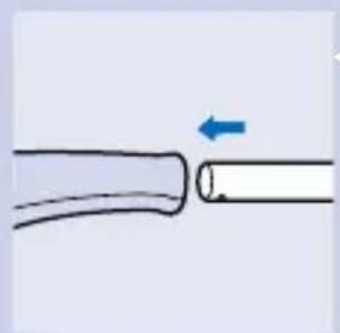 Diagram showing a pipe joint with a blue arrow indicating direction. No text or symbols.