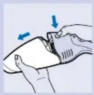 Illustration of hands holding a device with blue arrows indicating motion.