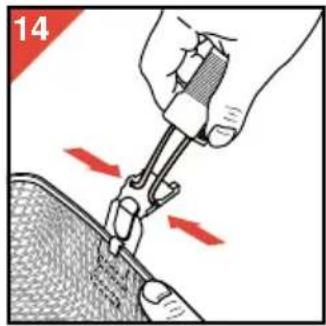 Illustration of a hand using a tool to lift or press down a textured surface, with red arrows indicating direction, with no text or symbols.