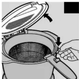 Illustration of a hand using a grater to remove or clean material from a lid (no text or symbols).
