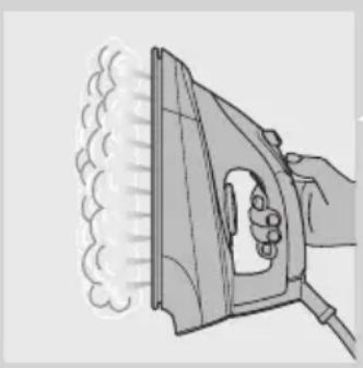 Illustration of a hand using an iron to steam or burn, with smoke rising (no text or symbols)