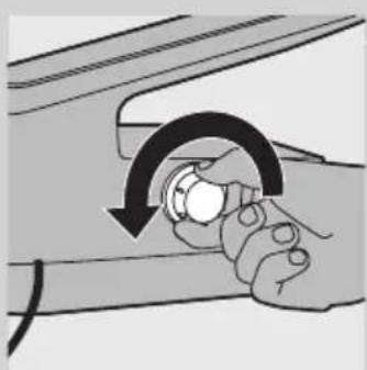 Illustration of a hand holding a circular knob with a curved arrow indicating rotation (no text or symbols)