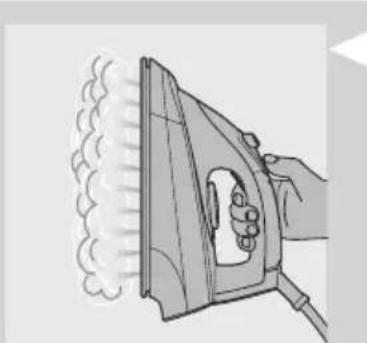 Illustration of a hand using an iron to steam or smoke from a machine (no text or symbols)