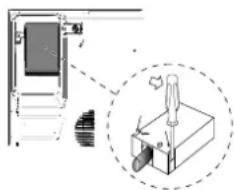 Technical diagram showing a mechanical assembly with a magnified inset of a component (no text or symbols visible)