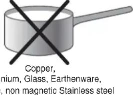 Copper, nium, Glass, Earthenware, non magnetic Stainless steel