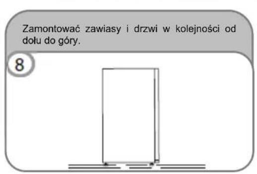 Zamontować zawiasy i drzwi w kolejności od dołu do góry. 8