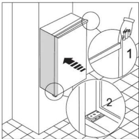 Diagram illustrating door hinge installation steps with labeled components and directional arrows