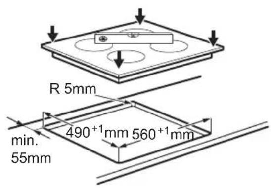 R 5mm 490+1mm 560+1mm min. 55mm