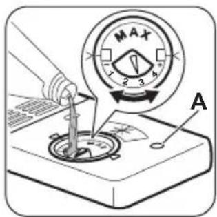 Diagram illustrating a mechanical or electrical device with labeled components and a magnified view showing 'MAX' and directional arrows.