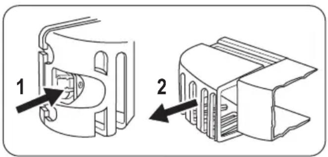 Technical diagram showing two views of a mechanical component with numbered callouts indicating parts of each view.