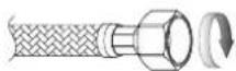Diagram illustrating three-step mechanical assembly: hand press, valve assembly, and drill bit with cross mark indicating failure or error.
