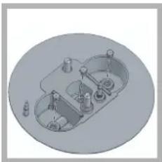 Isometric view of a kitchen sink with multiple fixtures and a central bowl (no text or symbols)