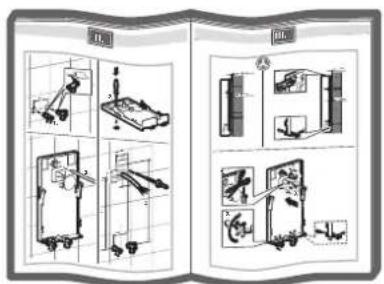 Technical diagram showing four views (A, B, C, D) of a mechanical assembly with labeled components and directional arrows.