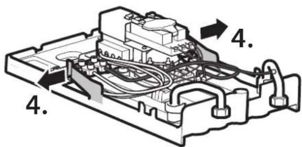 Technical diagram of an electronic device with labeled components and directional arrows indicating flow or movement.