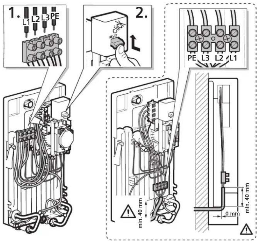 1. L1 L2 L3 PE 2. RESET PE L3 L2 L1 min. 40 mm 0 mm min. 40 mm
