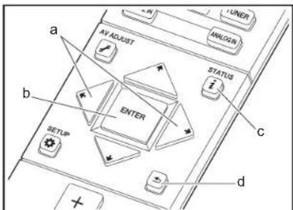 a AV ADJUST b ENTER c STATUS d SETUP