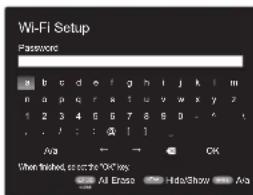 Wi-Fi Setup Password a b c d e f g h i j k l m e a p q r a 1 u v w x y z 1 2 3 4 6 7 8 9 0 - - . . / : : A | 1 . Ava ← → OK When finished, so complete "OK" key All Erase Hide/Show Ava