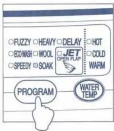 FUZZY □HEAVY □DELAY HOT ECO WASH □WOOL SPEEDY □SOAK JET OPEN FLAP COLD WARM PROGRAM WATER TEMP