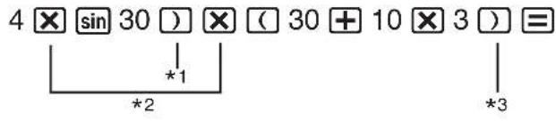 4 × sin 30 ) × ( 30 + 10 × 3 ) = *1 *2 *3