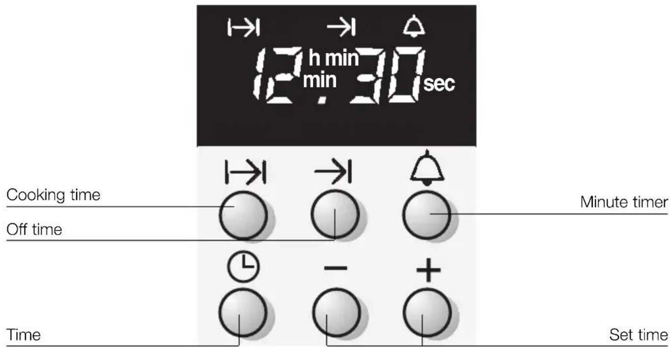 12 h min min 30 sec Cooking time Off time Time Minute timer - - + Set time
