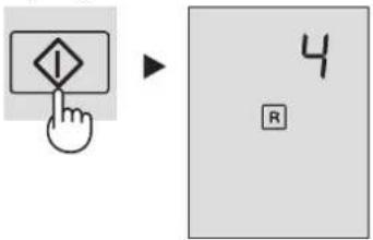Diagram showing a hand pressing a diamond-shaped button next to a labeled number 4 with a square marker R